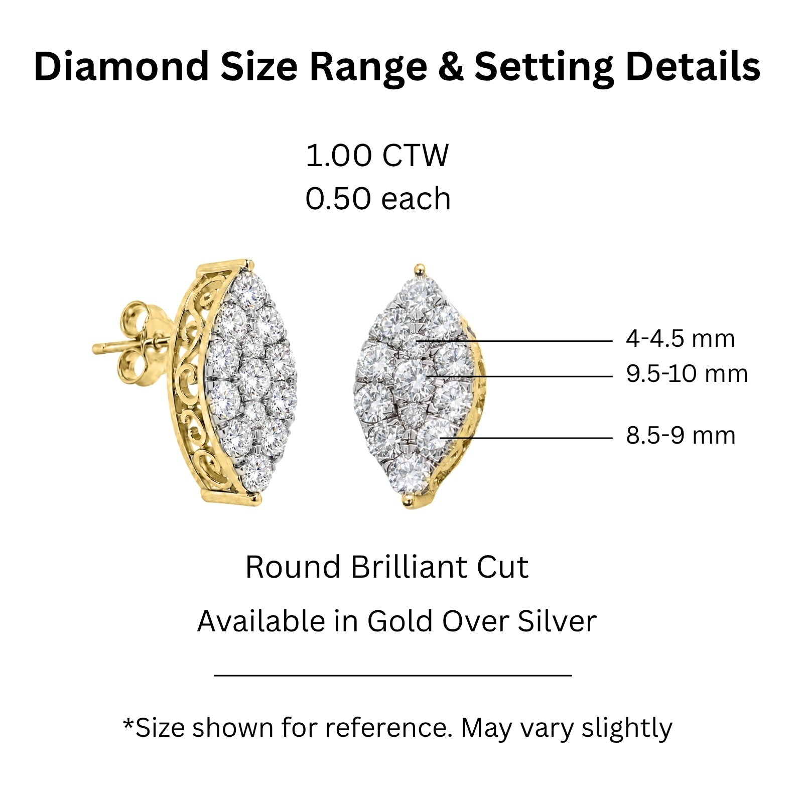 Diamonair Lab Grown Diamond (F/VS+) 1.00 carat Round cut Sterling Silver Stud Earrings - Sterling Silver | Gold over Silver