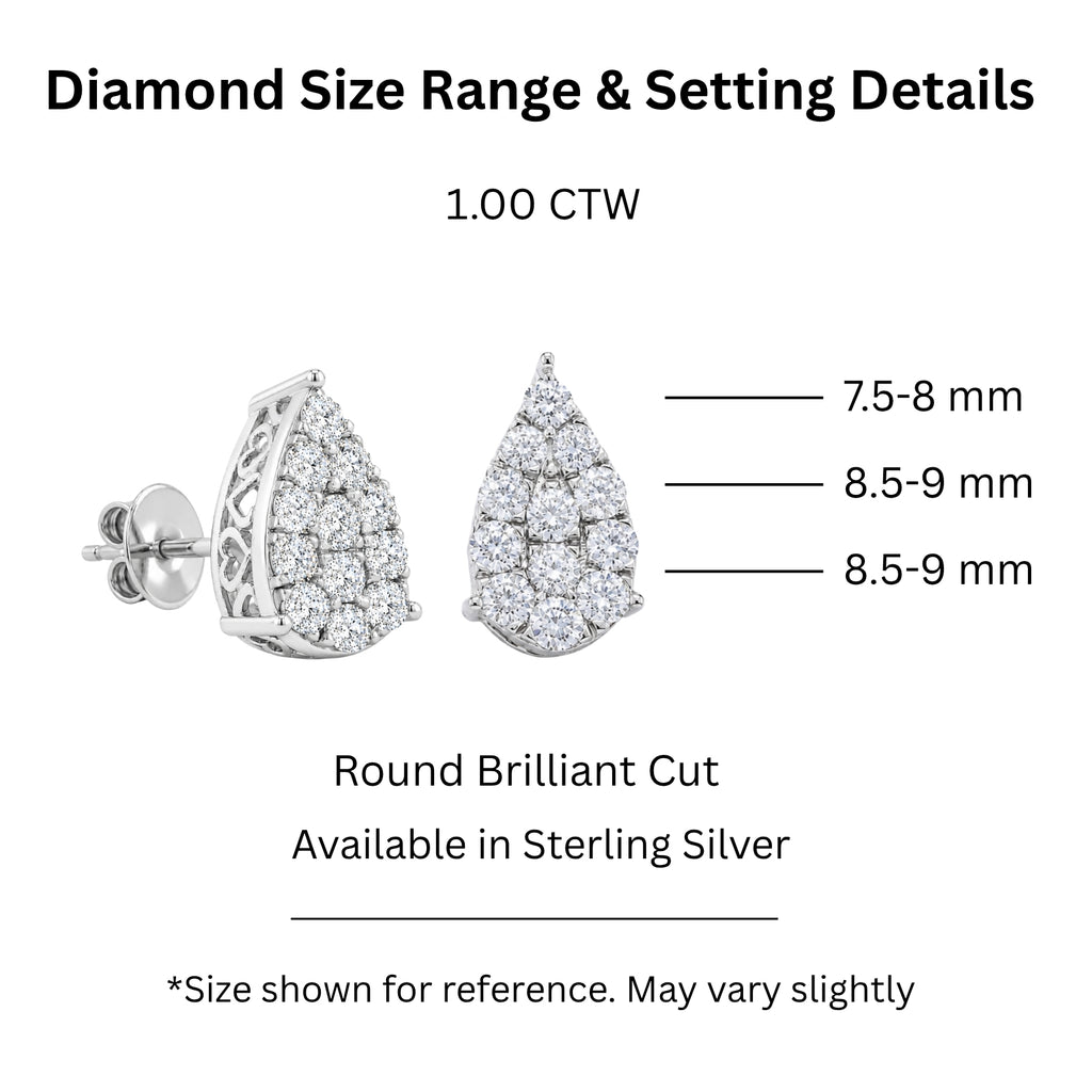 Diamonair Lab Grown Diamond (F/VS+) 1.00 carat Round cut Sterling Silver Stud Earrings - Sterling Silver | Gold over Silver