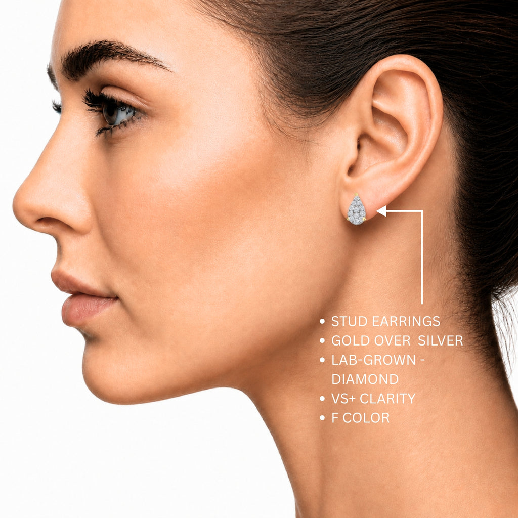 Diamonair Lab Grown Diamond (F/VS+) 1.00 carat Round cut Sterling Silver Stud Earrings - Sterling Silver | Gold over Silver