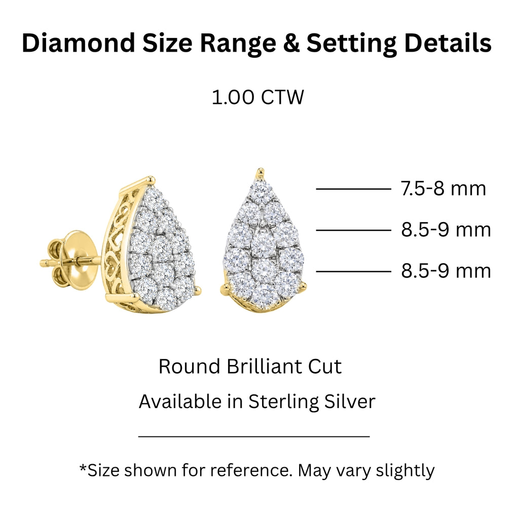 Diamonair Lab Grown Diamond (F/VS+) 1.00 carat Round cut Sterling Silver Stud Earrings - Sterling Silver | Gold over Silver