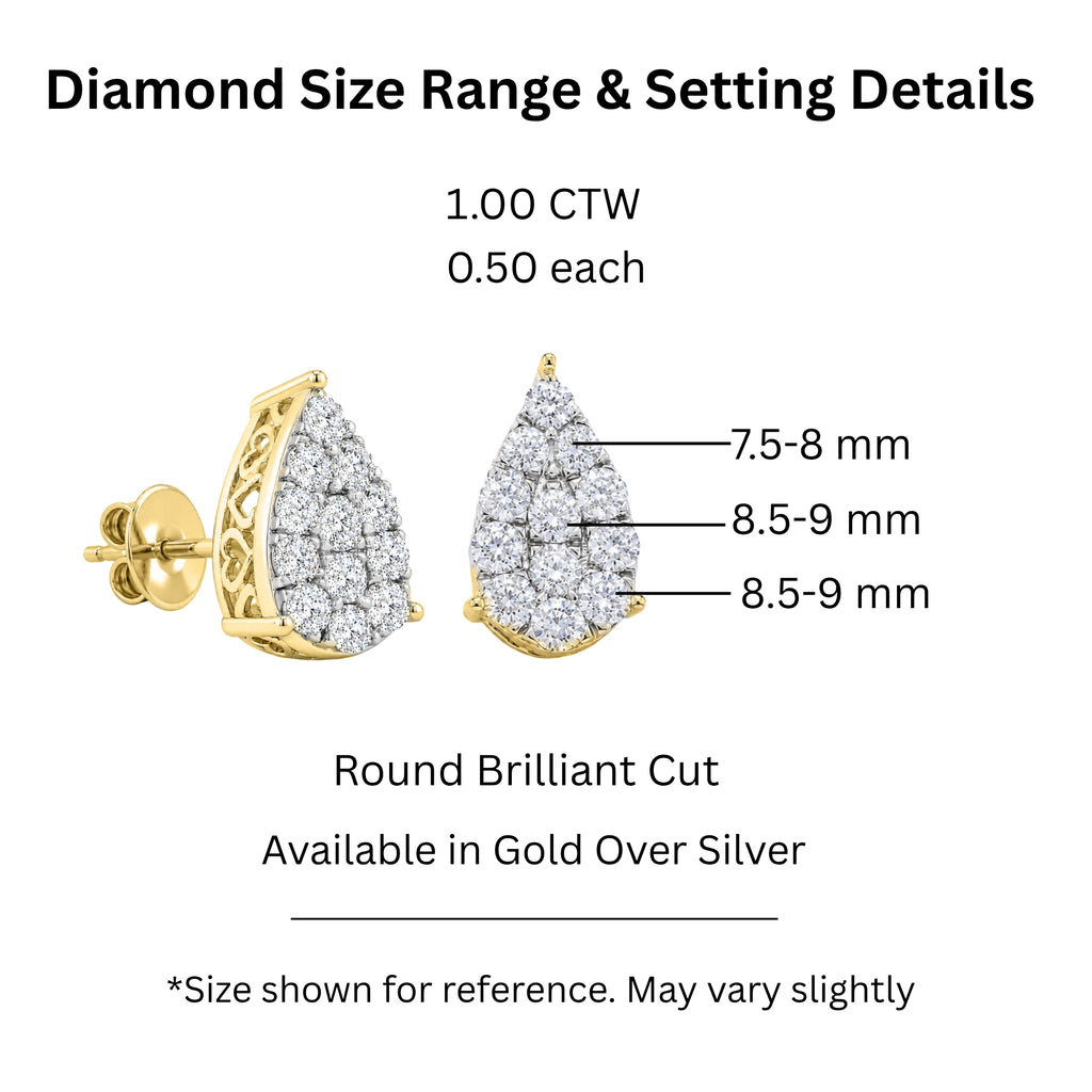 Diamonair Lab Grown Diamond (F/VS+) 1.00 carat Round cut Sterling Silver Stud Earrings - Sterling Silver | Gold over Silver