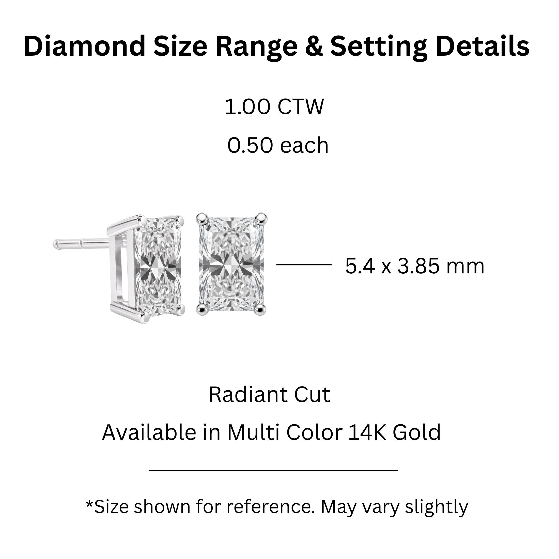 1.00-6.00 Carat T.W. Radiant-cut Lab Grown Diamond (F/VS) 14K Gold Stud Earrings