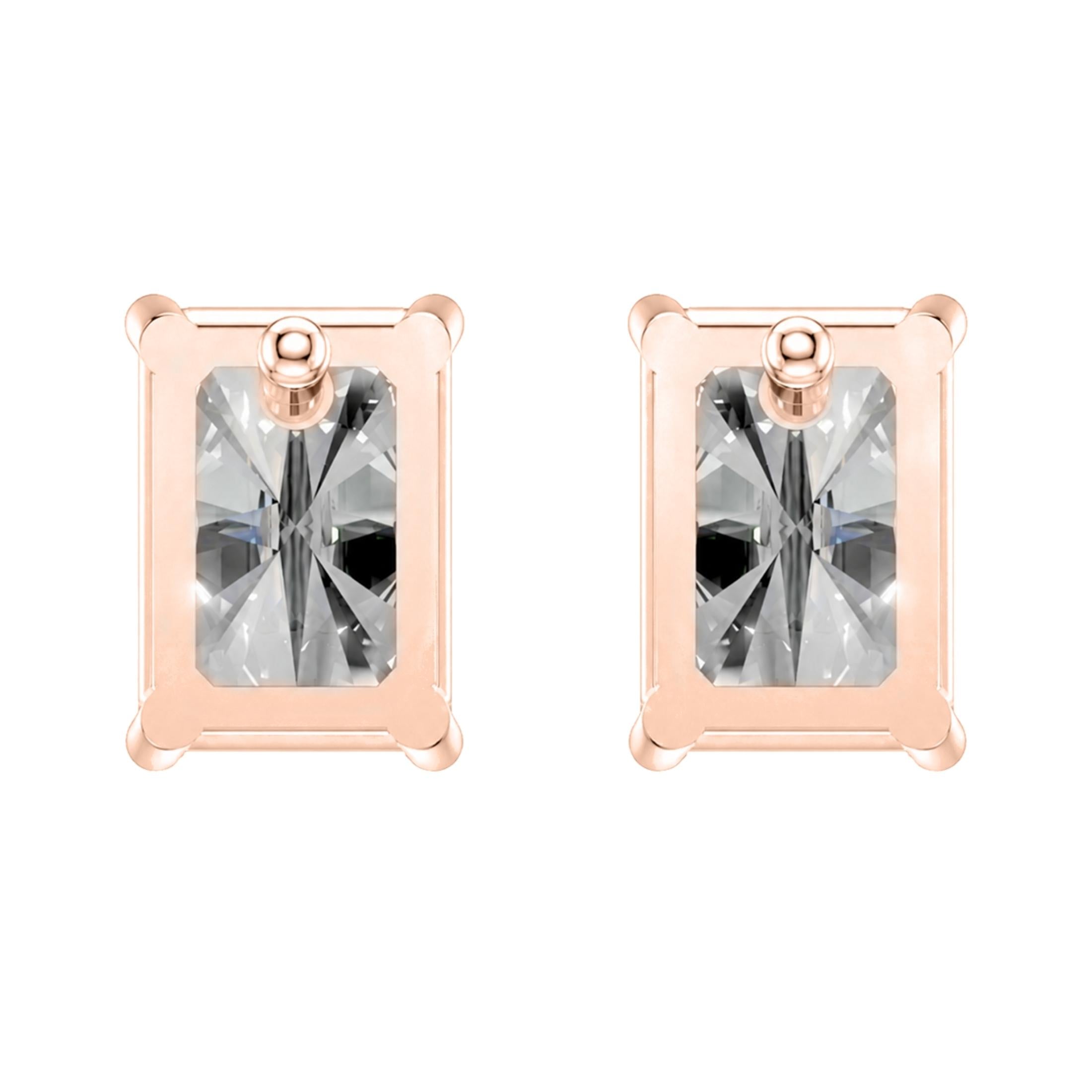 1.00-6.00 Carat T.W. Radiant-cut Lab Grown Diamond (F/VS) 14K Gold Stud Earrings