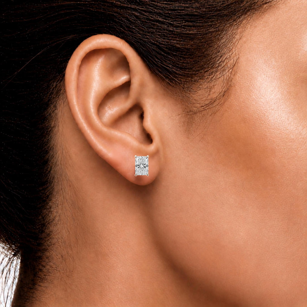1.00-6.00 Carat T.W. Radiant-cut Lab Grown Diamond (F/VS) 14K Gold Stud Earrings