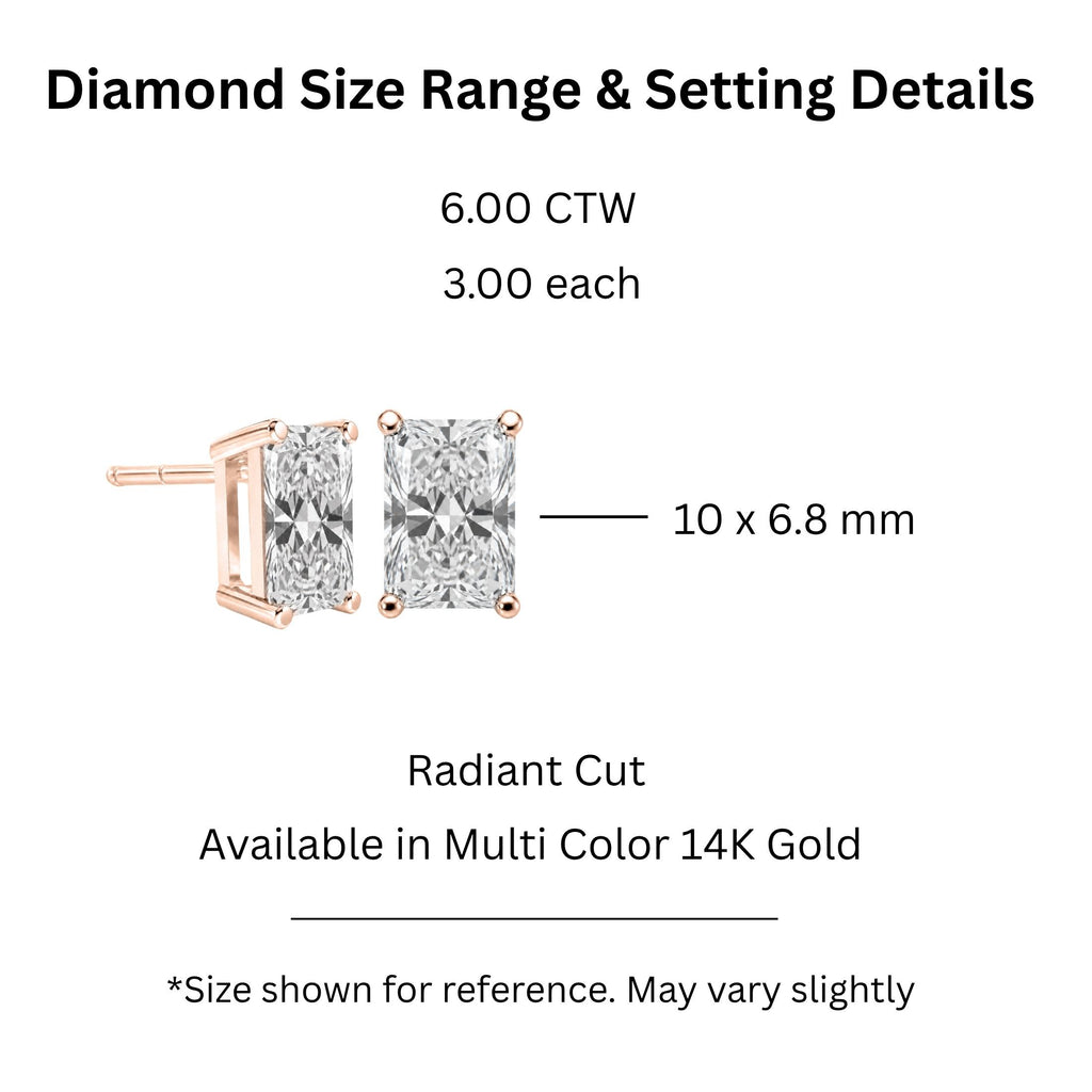 1.00-6.00 Carat T.W. Radiant-cut Lab Grown Diamond (F/VS) 14K Gold Stud Earrings