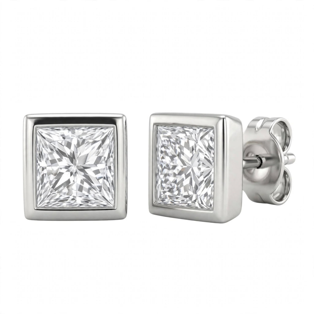 1-6 ctw Princess Solitaire Bezel Stud Earrings