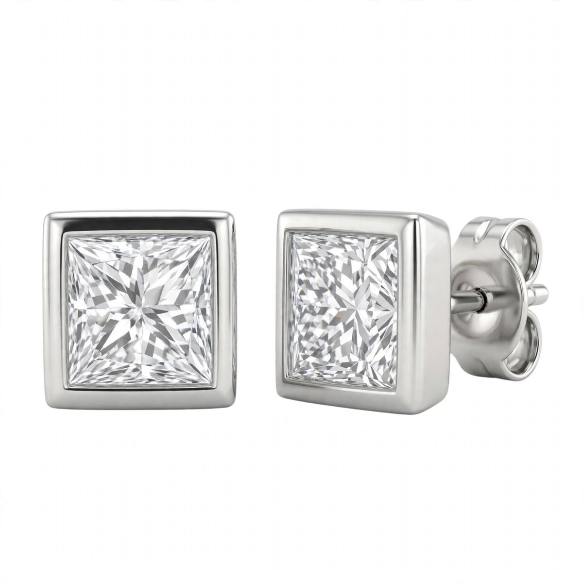 1-6 ctw Princess Solitaire Bezel Stud Earrings