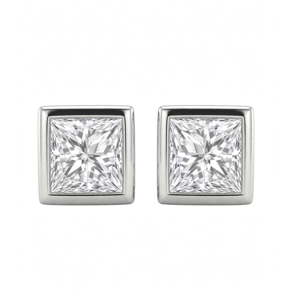1-6 ctw Princess Solitaire Bezel Stud Earrings