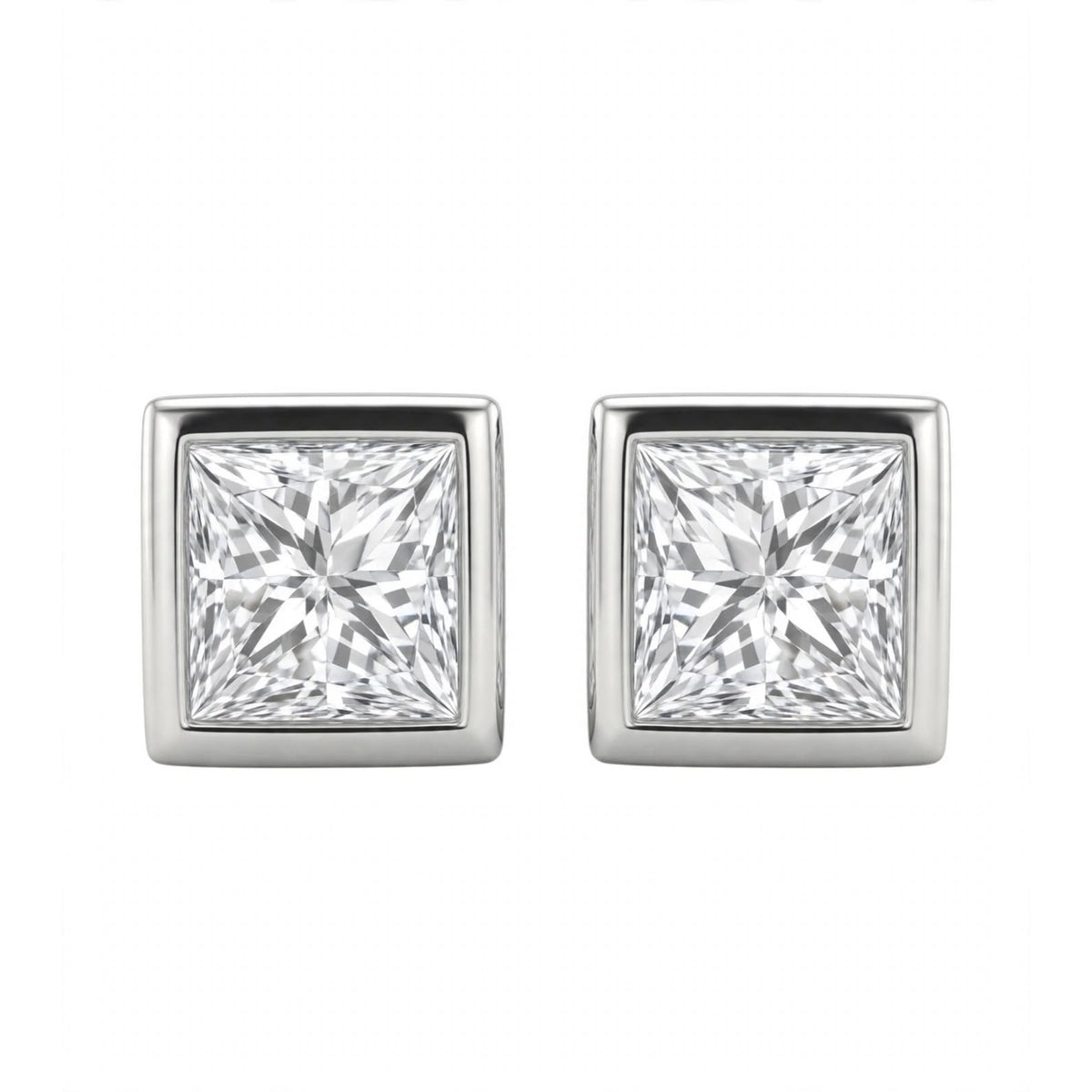 1-6 ctw Princess Solitaire Bezel Stud Earrings