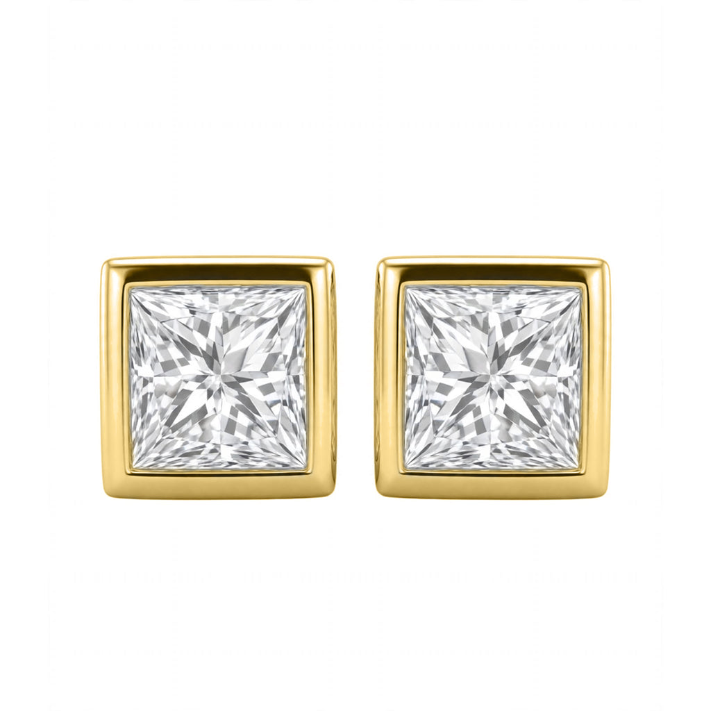 1-6 ctw Princess Solitaire Bezel Stud Earrings
