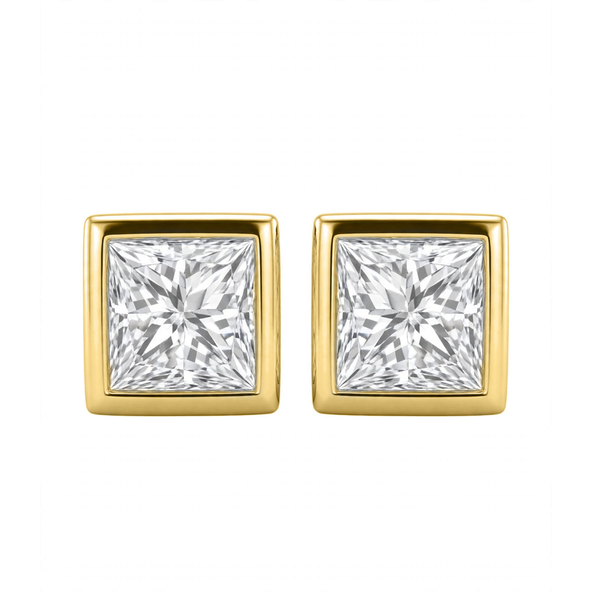 1-6 ctw Princess Solitaire Bezel Stud Earrings