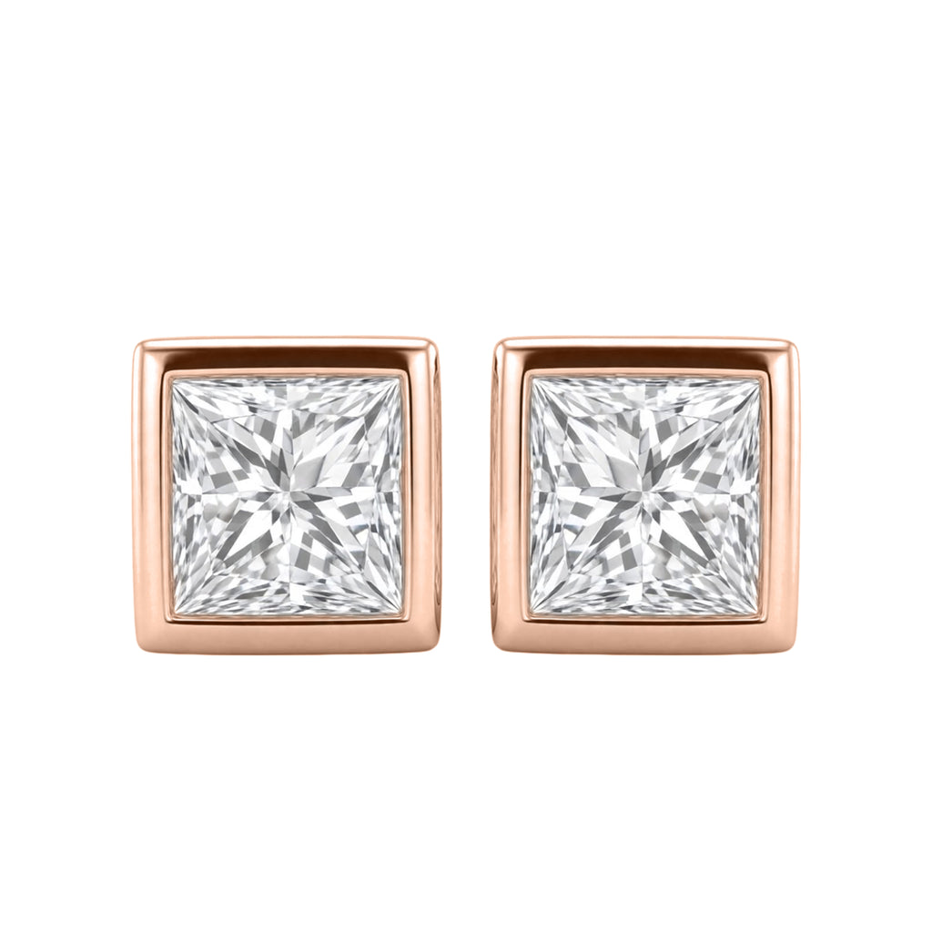 1-6 ctw Princess Solitaire Bezel Stud Earrings