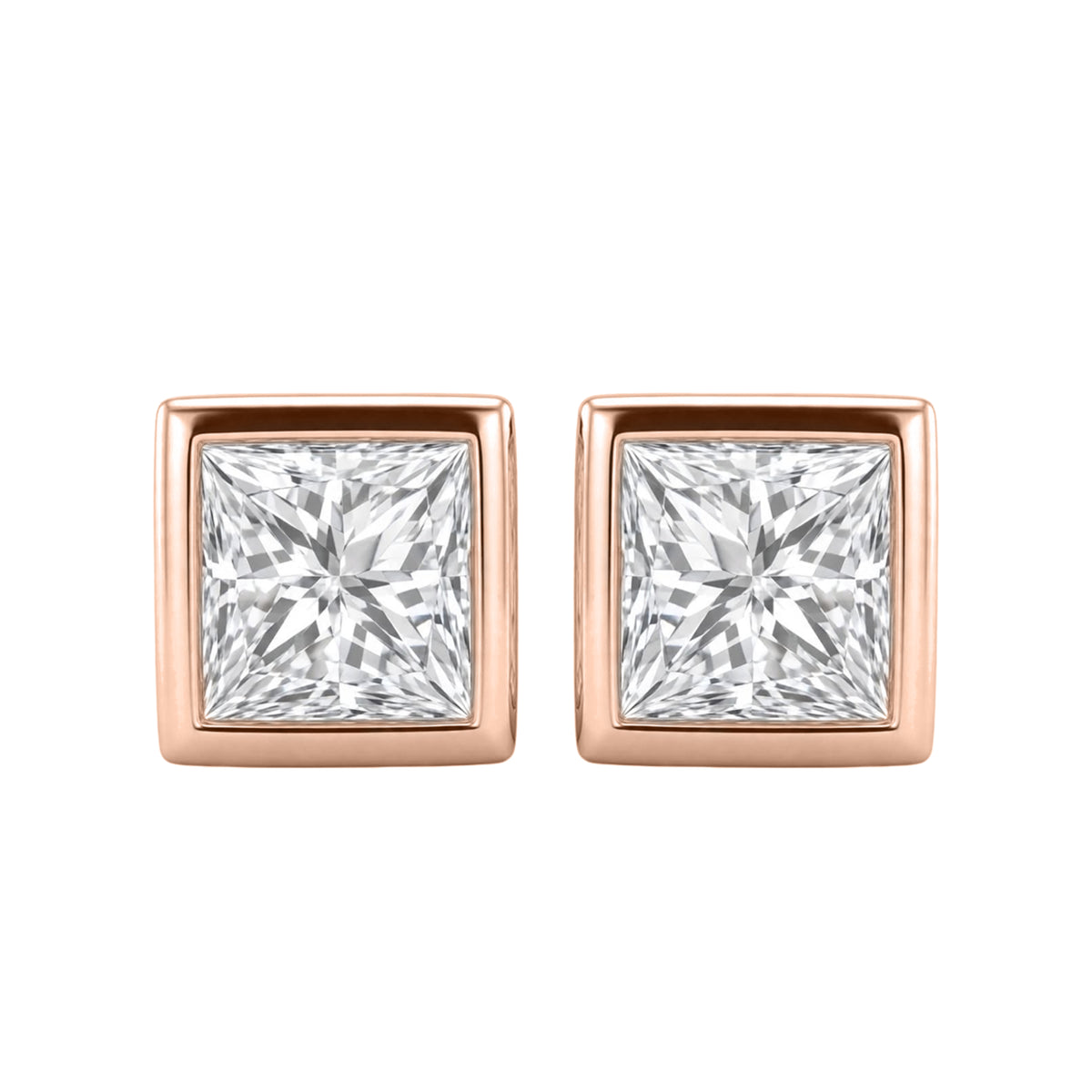 1-6 ctw Princess Solitaire Bezel Stud Earrings