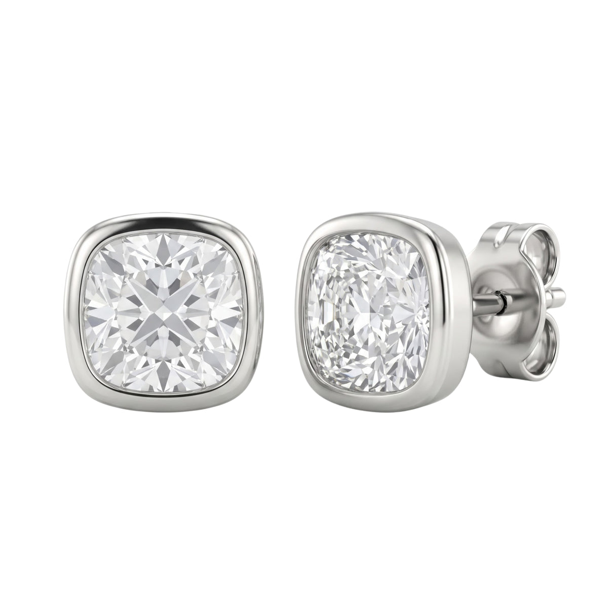 1-6 ctw Cushion Solitaire Bezel Stud Earrings