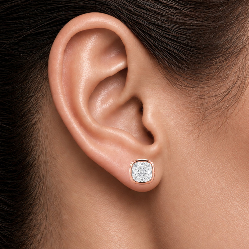 1-6 ctw Cushion Solitaire Bezel Stud Earrings