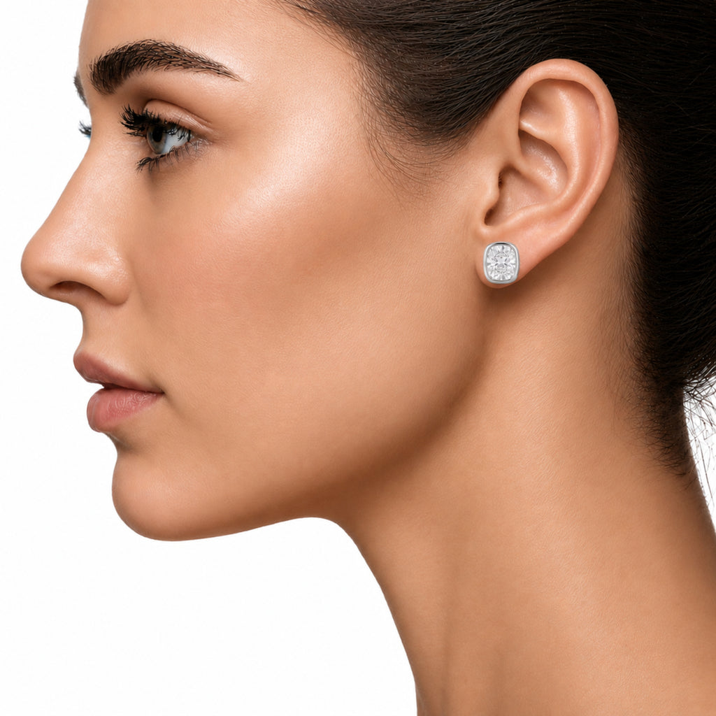 1-6 ctw Long Cushion Solitaire Bezel Stud Earrings