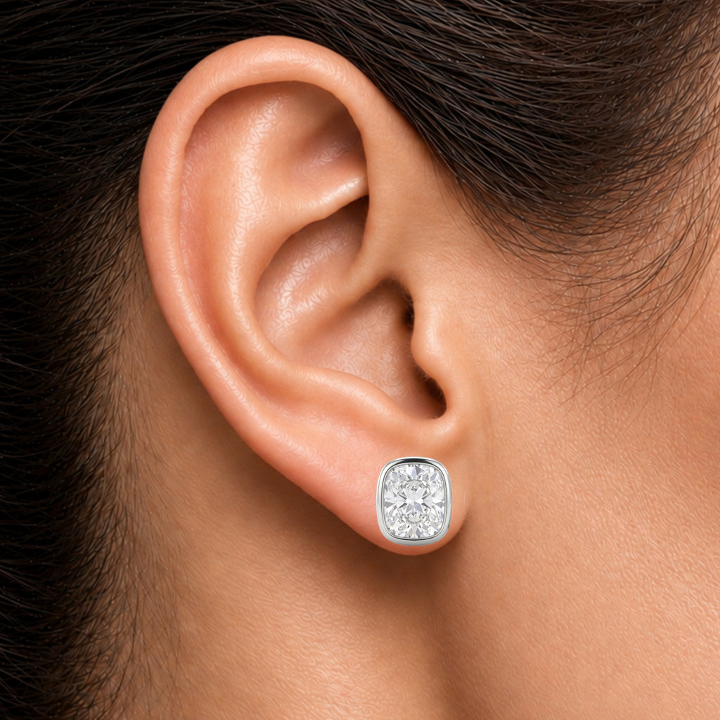 1-6 ctw Long Cushion Solitaire Bezel Stud Earrings