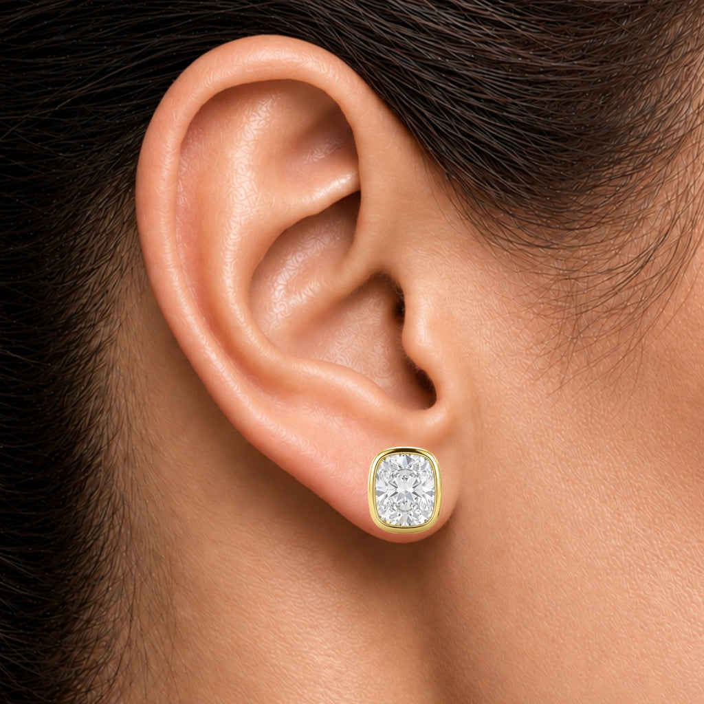 1-6 ctw Long Cushion Solitaire Bezel Stud Earrings