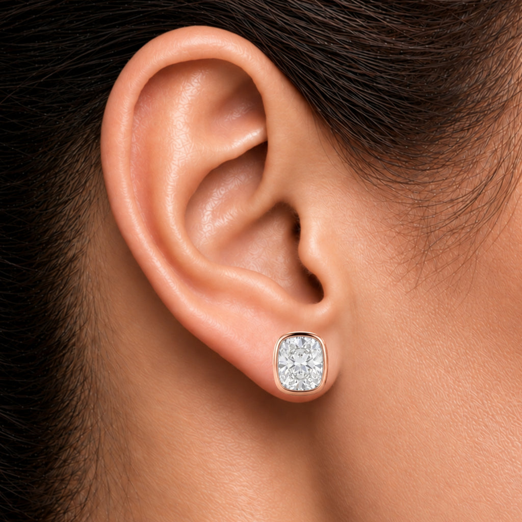 1-6 ctw Long Cushion Solitaire Bezel Stud Earrings