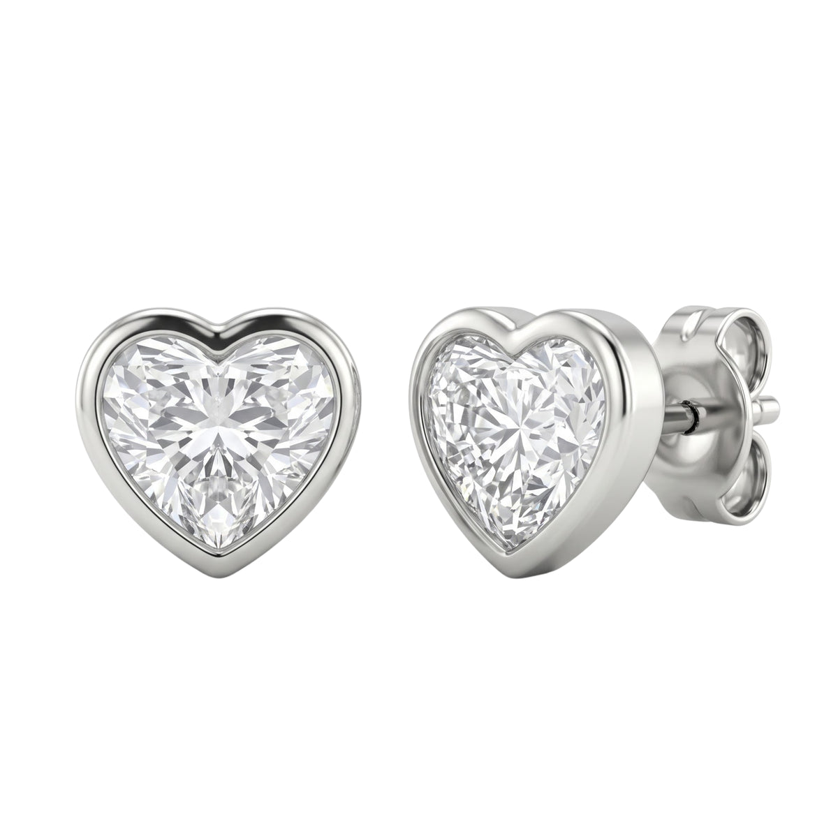 1-6 ctw Heart Solitaire Bezel Stud Earrings