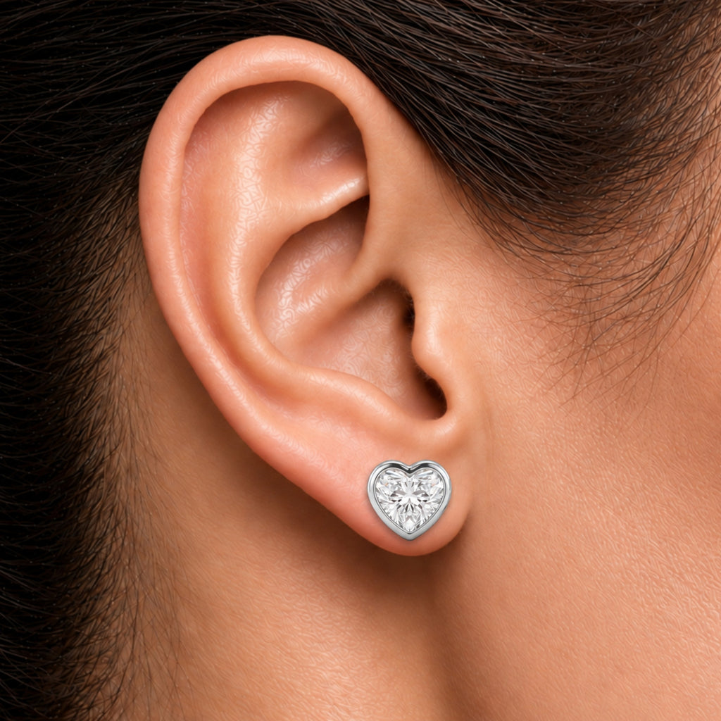 1-6 ctw Heart Solitaire Bezel Stud Earrings