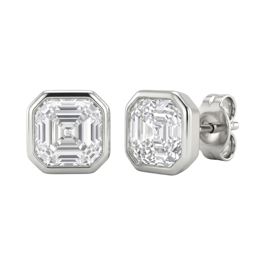 1-6 ctw Asscher Solitaire Bezel Stud Earrings