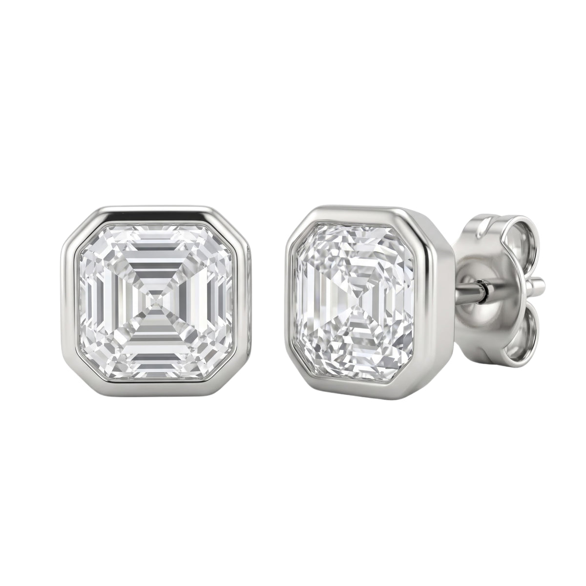 1-6 ctw Asscher Solitaire Bezel Stud Earrings