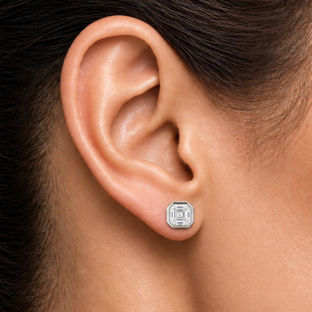 1-6 ctw Asscher Solitaire Bezel Stud Earrings