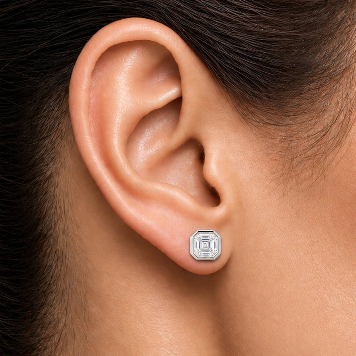1-6 ctw Asscher Solitaire Bezel Stud Earrings