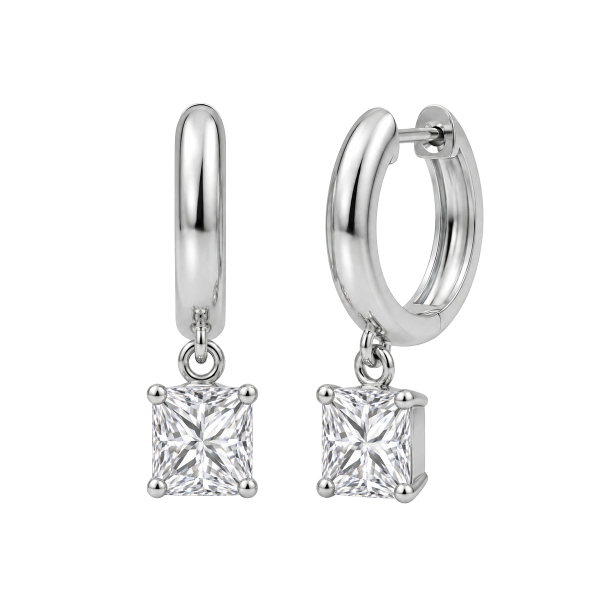 1-4 ctw Princess Hoop Earrings
