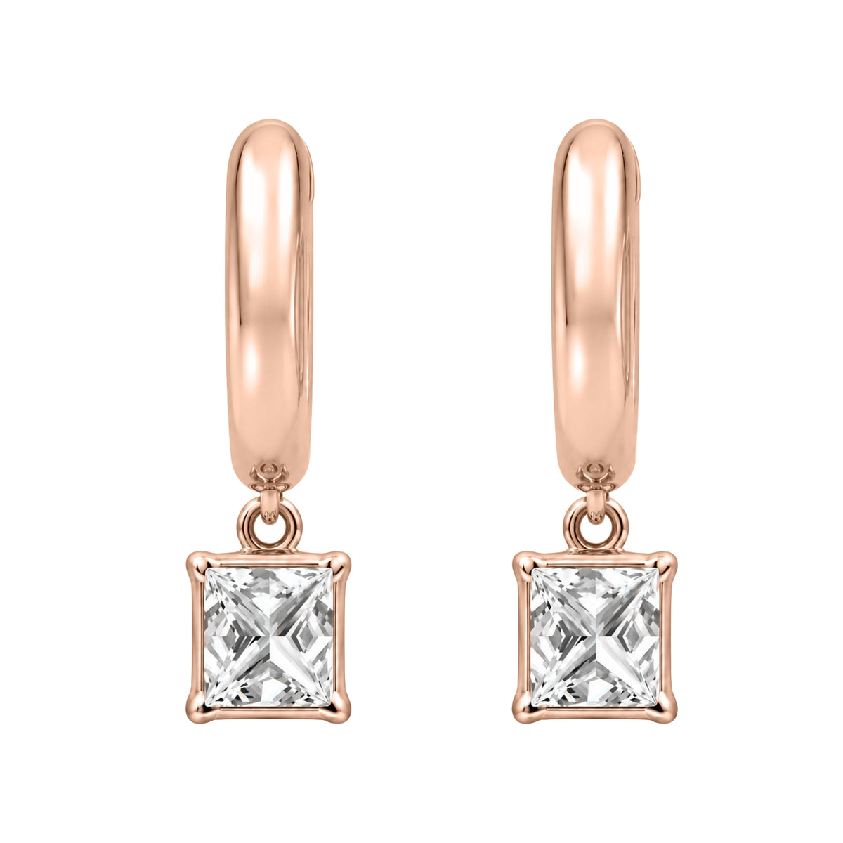 1-4 ctw Princess Hoop Earrings