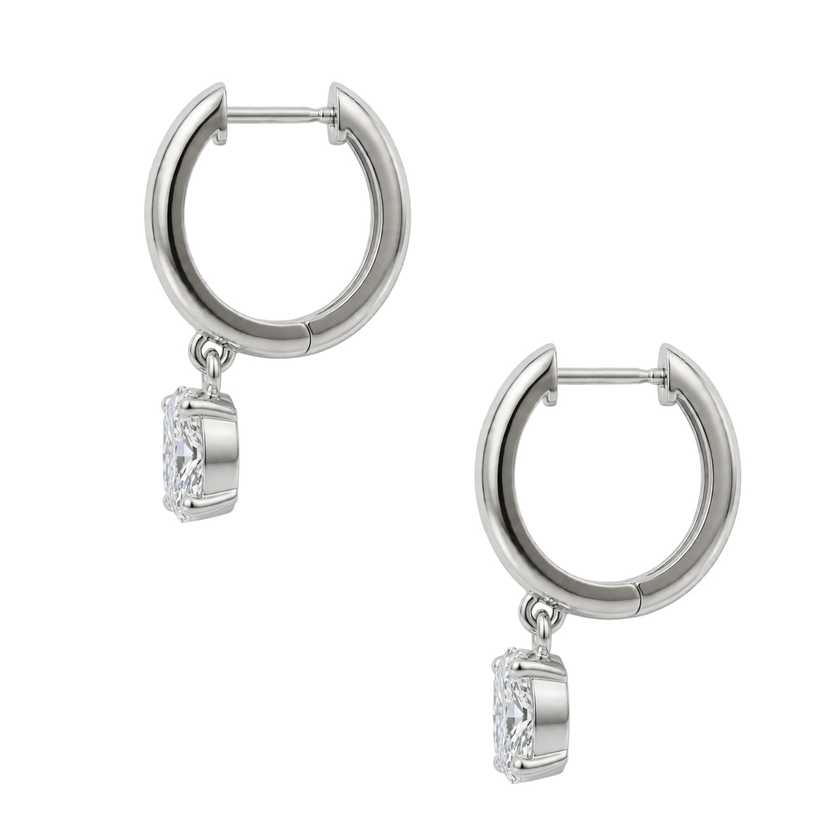 1-4 ctw Long Cushion Hoop Earrings