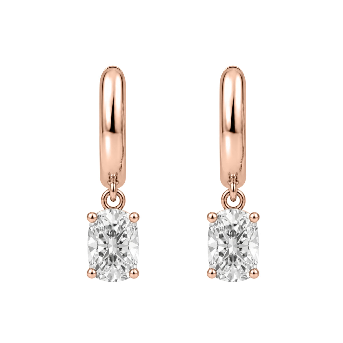 1-4 ctw Long Cushion Hoop Earrings