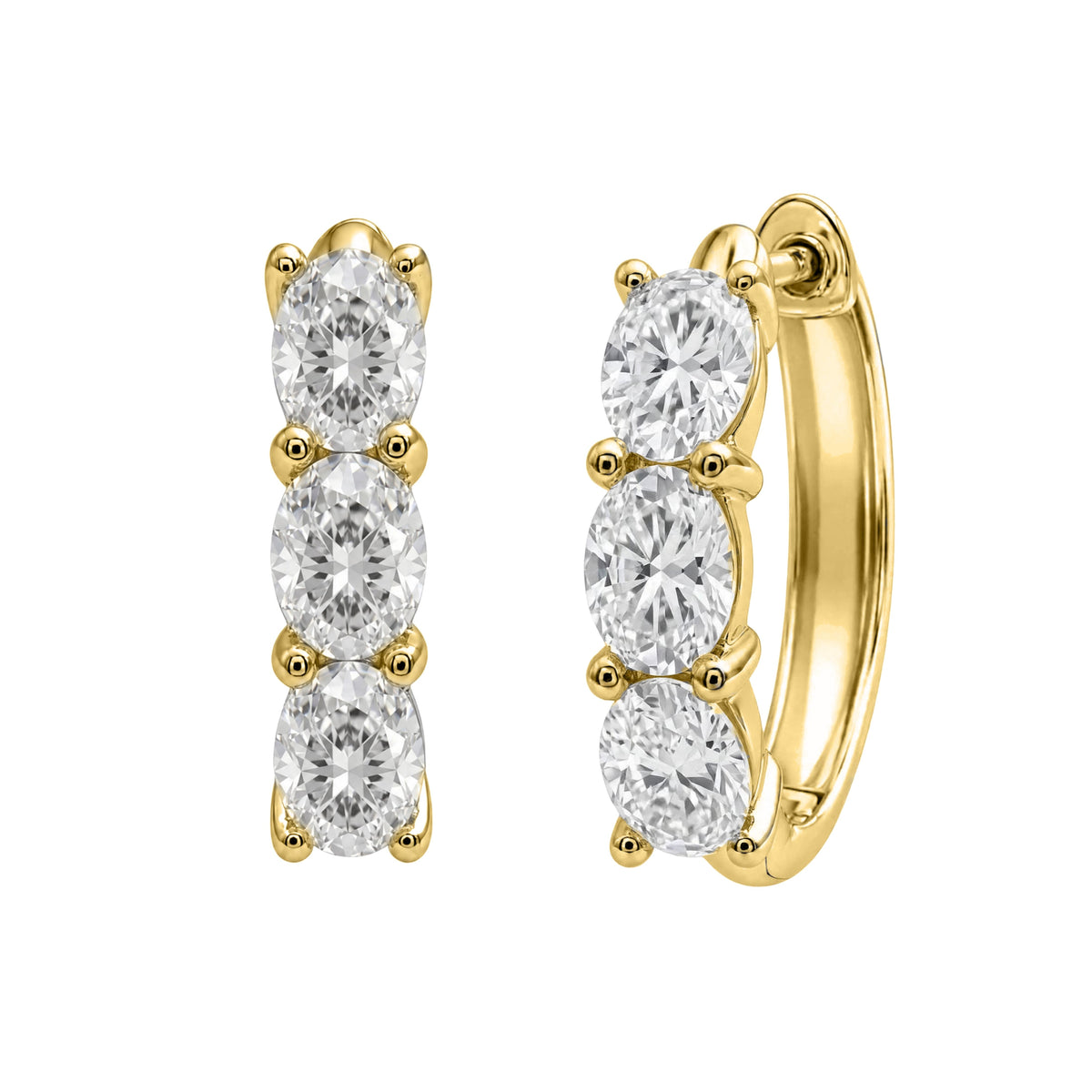 1-3 ctw 3 Stone Mixed Cut Hoop Earrings