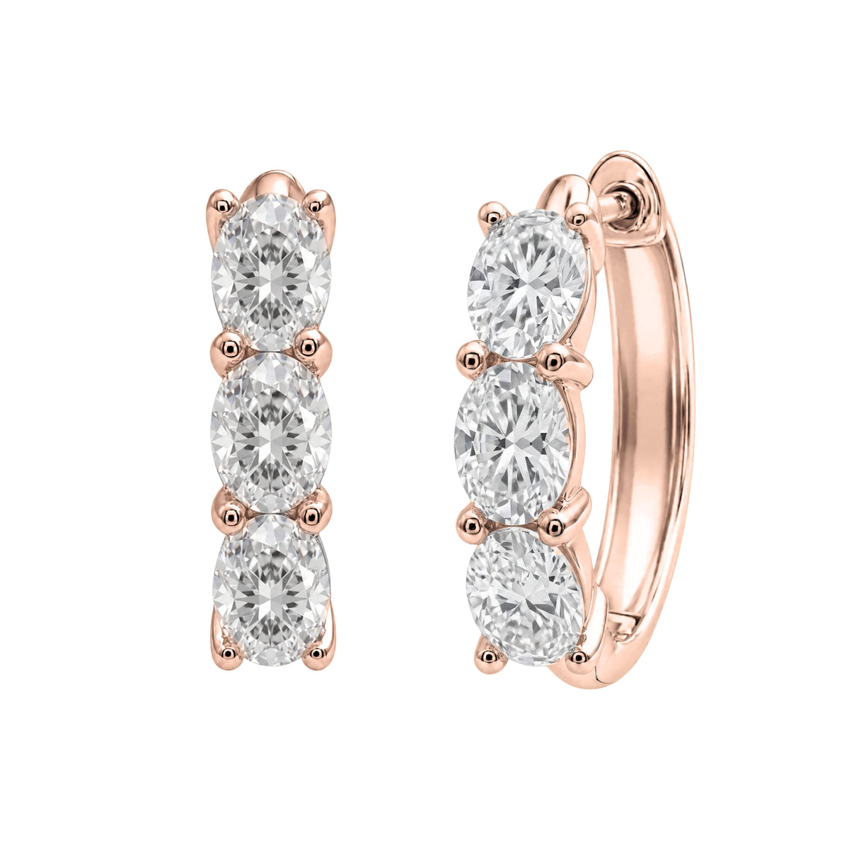 1-3 ctw 3 Stone Mixed Cut Hoop Earrings