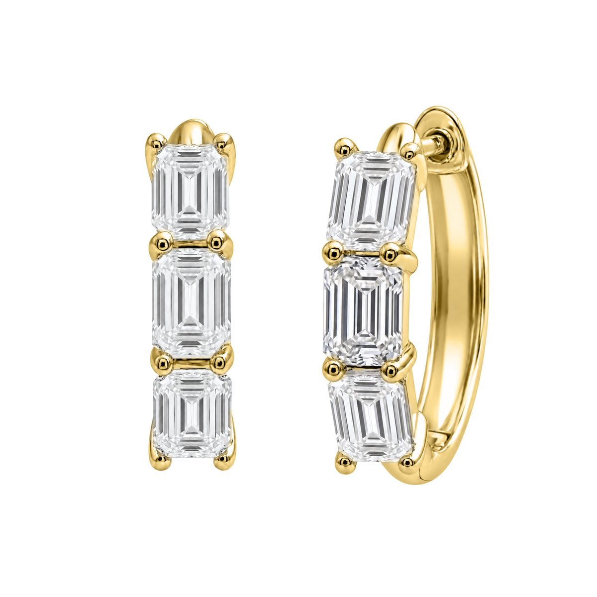 1-3 ctw 3 Stone Mixed Cut Hoop Earrings
