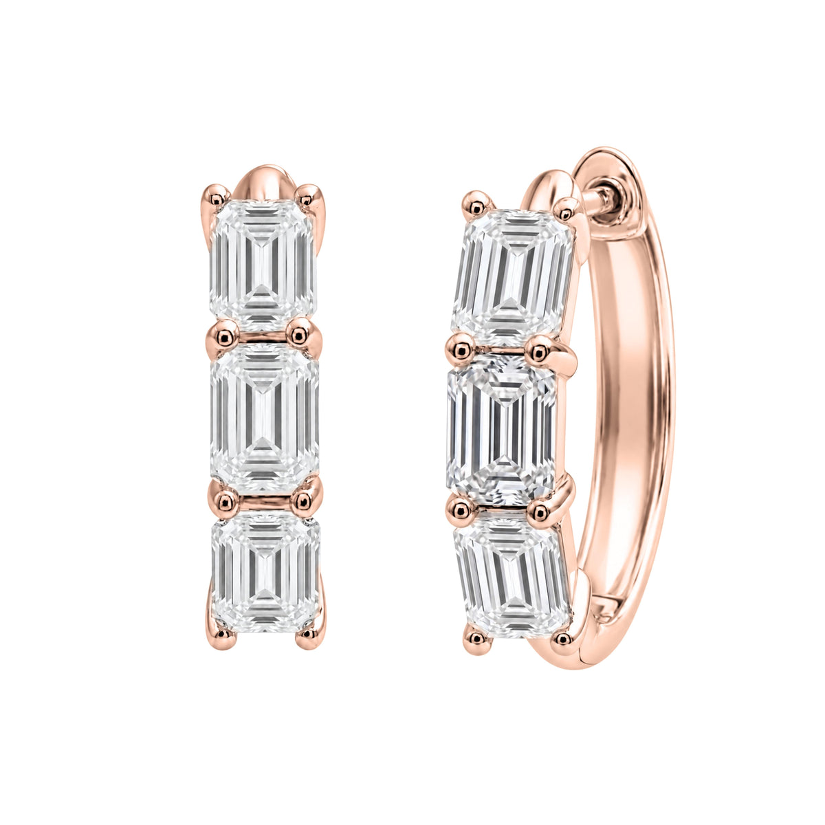 1-3 ctw 3 Stone Mixed Cut Hoop Earrings