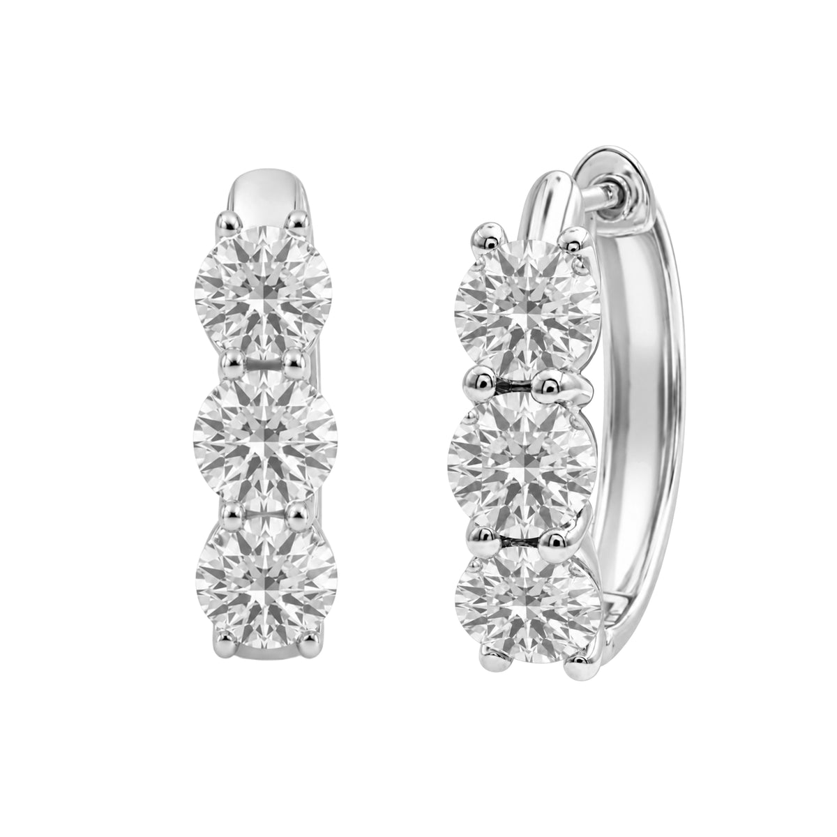 1-3 ctw 3 Stone Mixed Cut Hoop Earrings