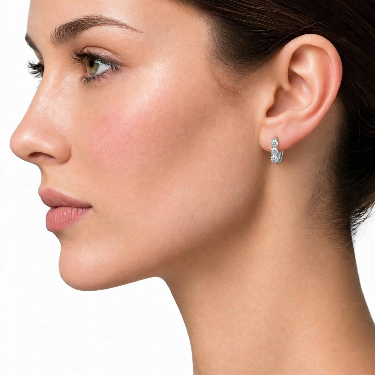 1-3 ctw 3 Stone Mixed Cut Hoop Earrings