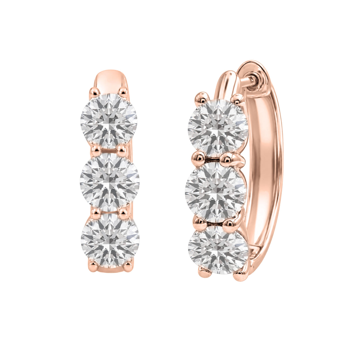1-3 ctw 3 Stone Mixed Cut Hoop Earrings