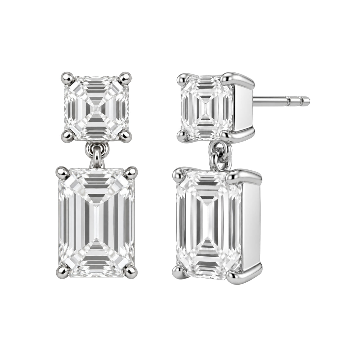 3-5 ctw Emerald-Asscher Stud Earrings