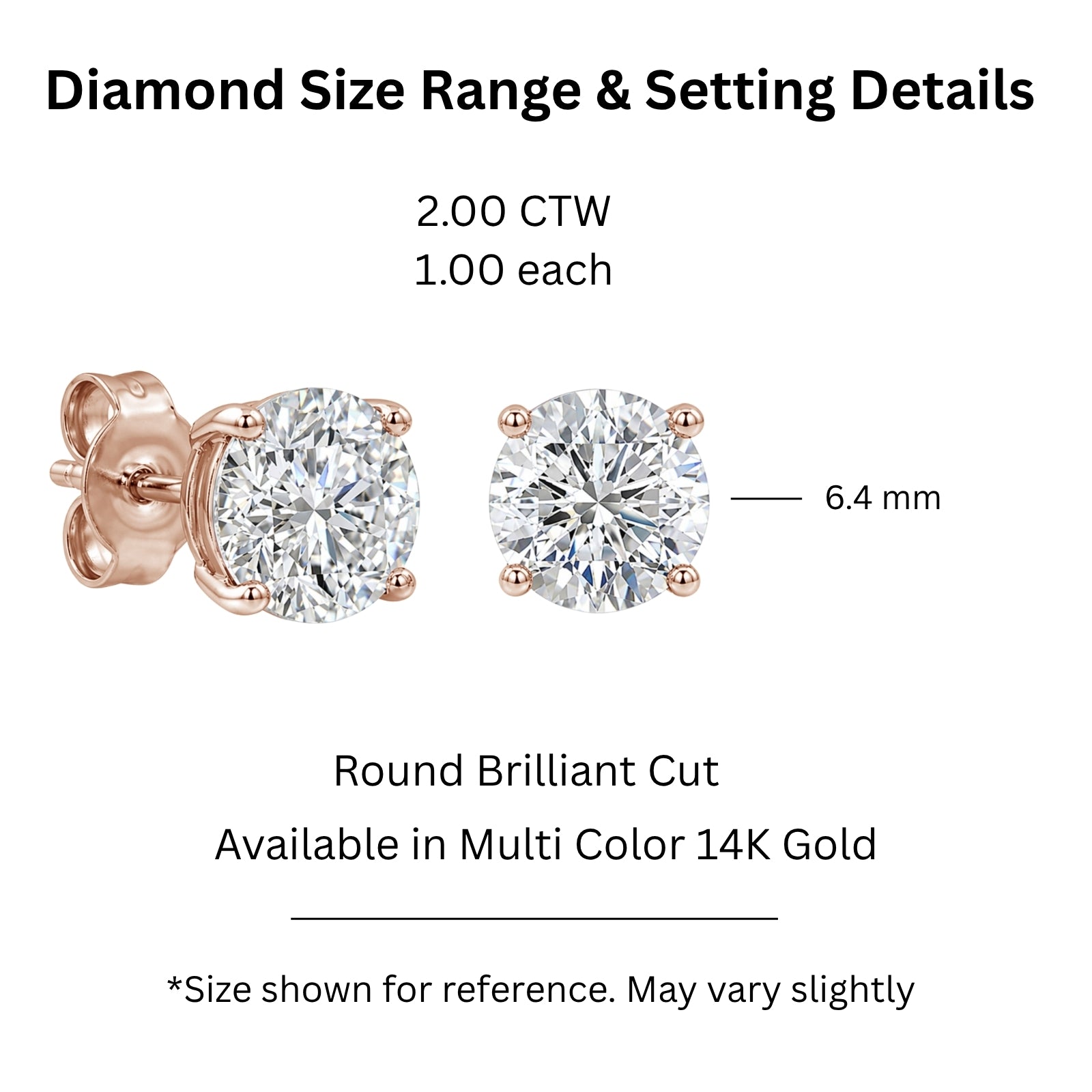 0.25 - 2.00 Carat T.W. Round-cut Lab Grown Diamond (F/VS+) Stud Earrings with Double Notch Post & Pushback