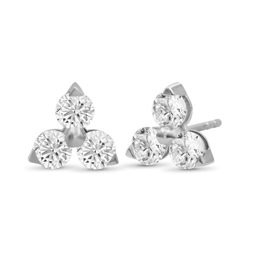 0.25 - 3.00 Carat T.W. Round-cut Lab Grown Diamond (F/VS+) 14K Gold 3 Stone Earrings with Double Notch Post & Pushback