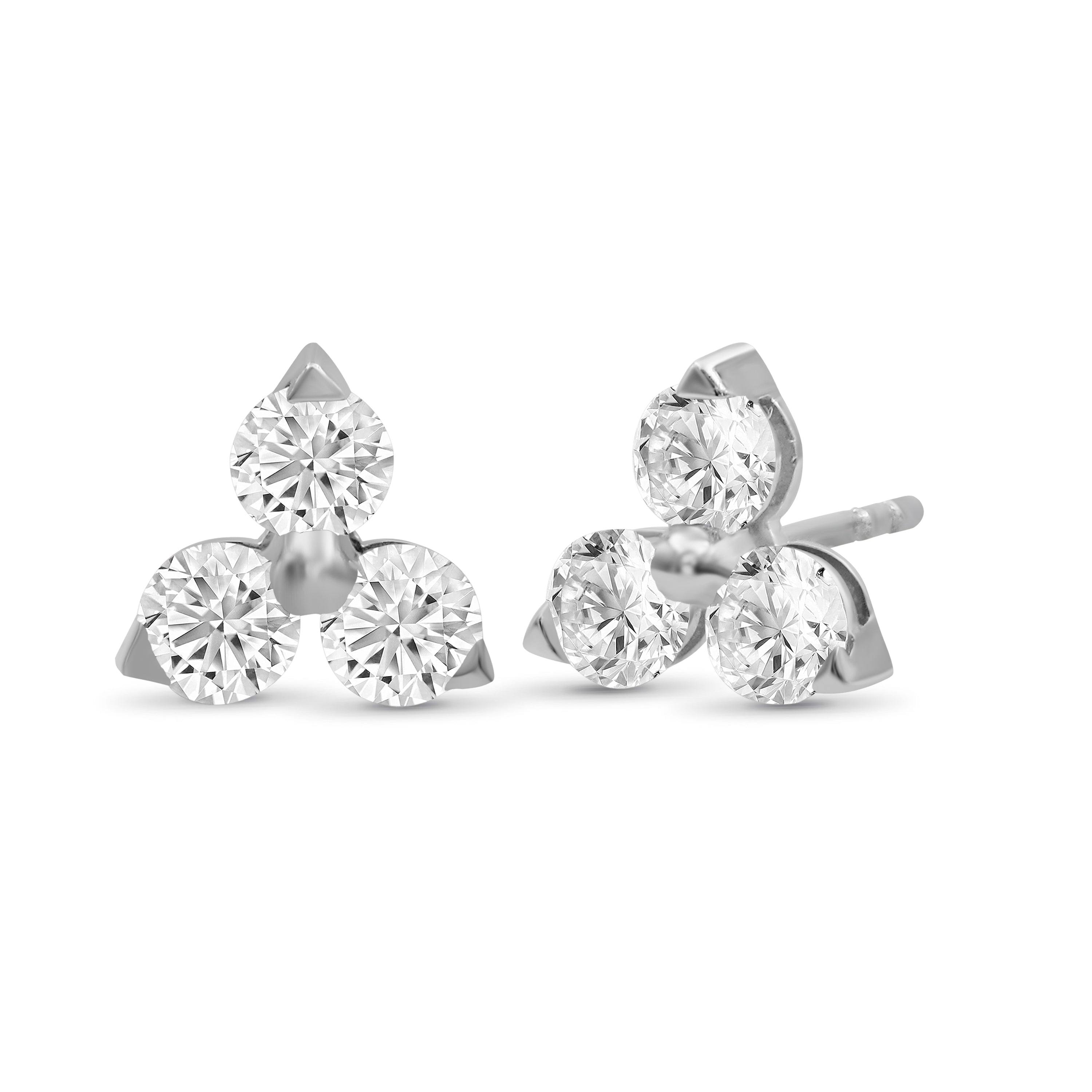 0.25 - 3.00 Carat T.W. Round-cut Lab Grown Diamond (F/VS+) 14K Gold 3 Stone Earrings with Double Notch Post & Pushback
