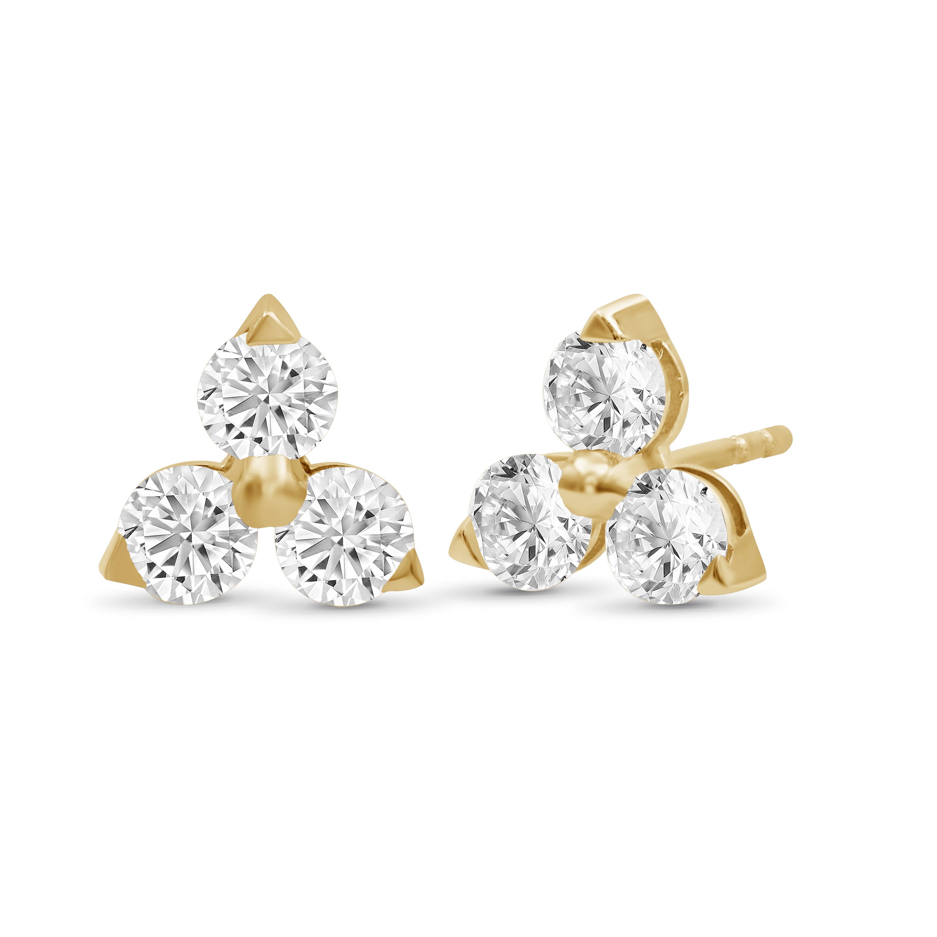 0.25 - 3.00 Carat T.W. Round-cut Lab Grown Diamond (F/VS+) 14K Gold 3 Stone Earrings with Double Notch Post & Pushback