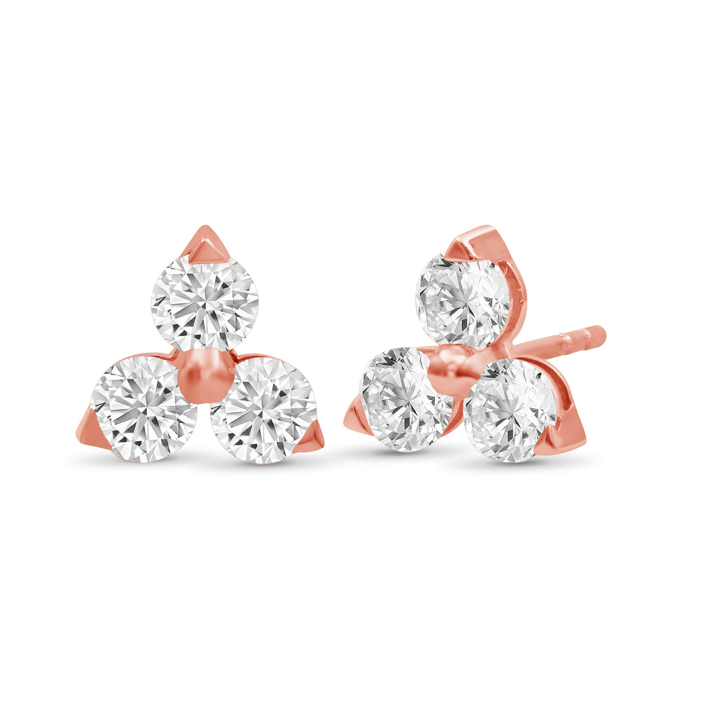 0.25 - 3.00 Carat T.W. Round-cut Lab Grown Diamond (F/VS+) 14K Gold 3 Stone Earrings with Double Notch Post & Pushback