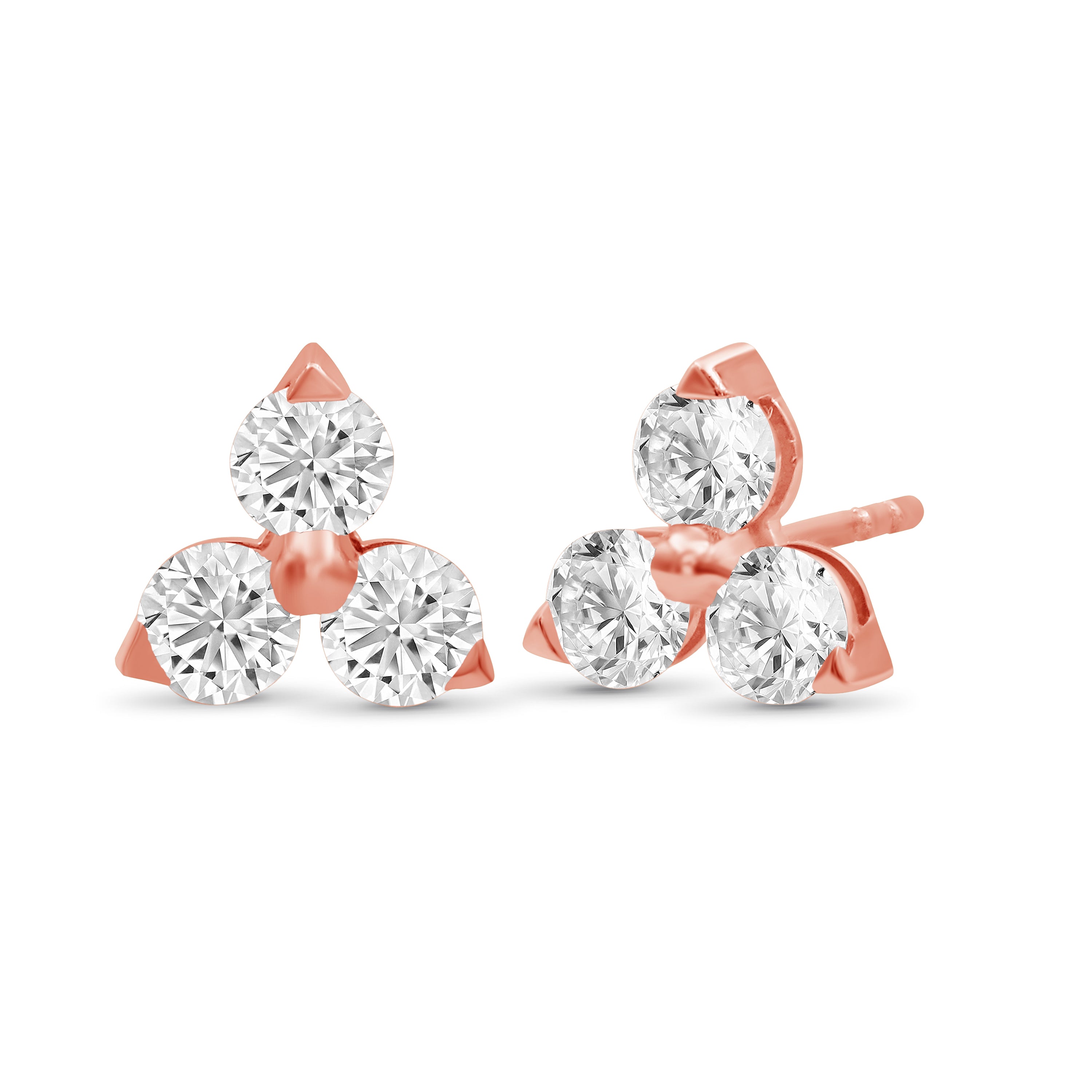 0.25 - 3.00 Carat T.W. Round-cut Lab Grown Diamond (F/VS+) 14K Gold 3 Stone Earrings with Double Notch Post & Pushback