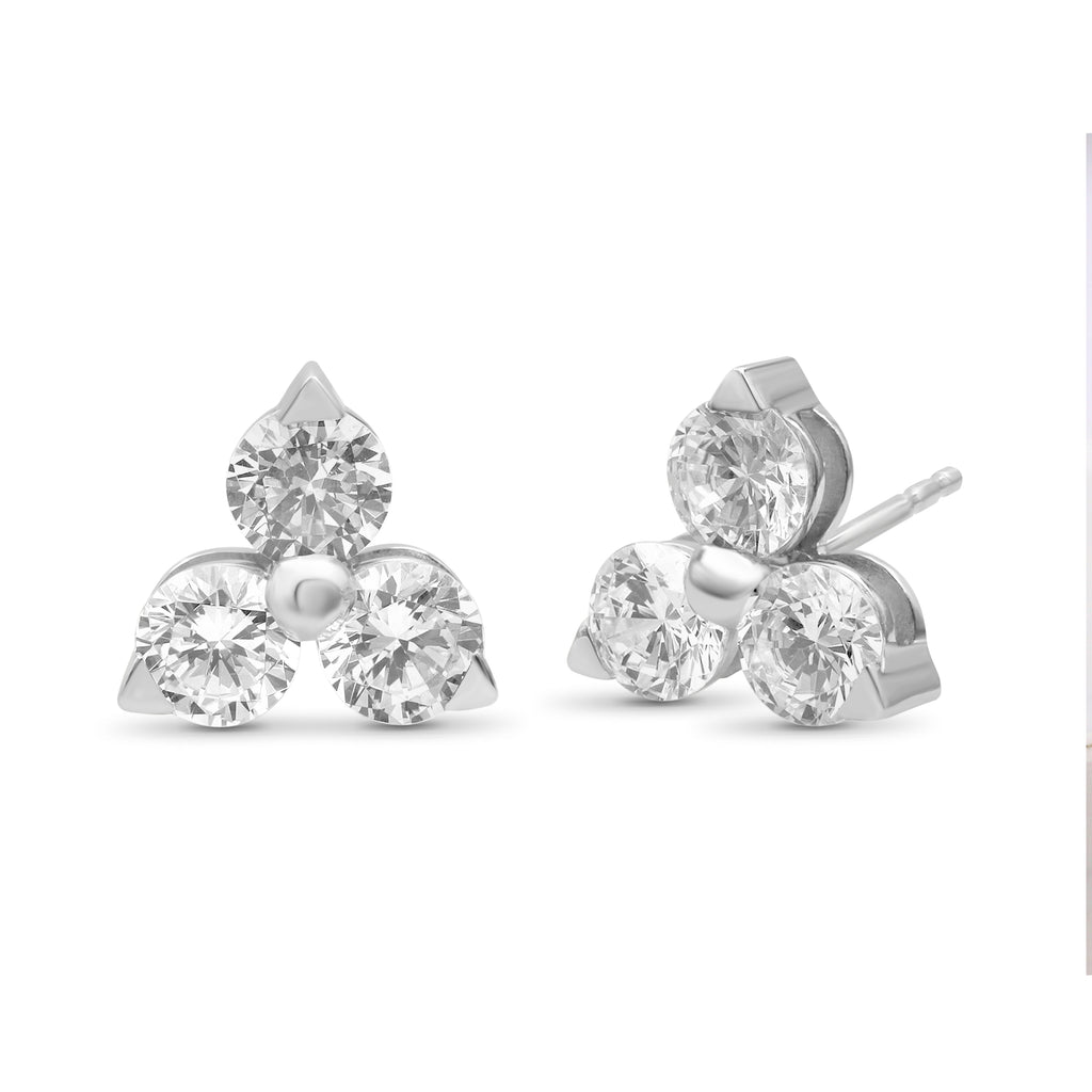 0.25 - 3.00 Carat T.W. Round-cut Lab Grown Diamond (F/VS+) 14K Gold 3 Stone Earrings with Double Notch Post & Pushback