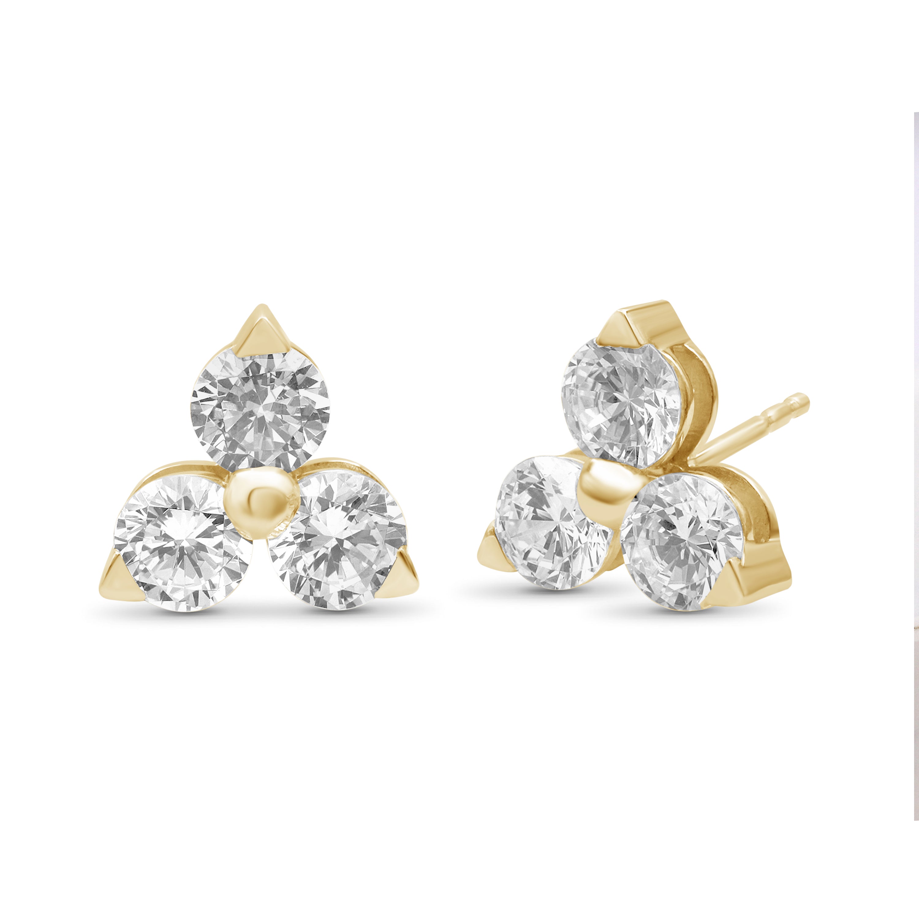 0.25 - 3.00 Carat T.W. Round-cut Lab Grown Diamond (F/VS+) 14K Gold 3 Stone Earrings with Double Notch Post & Pushback