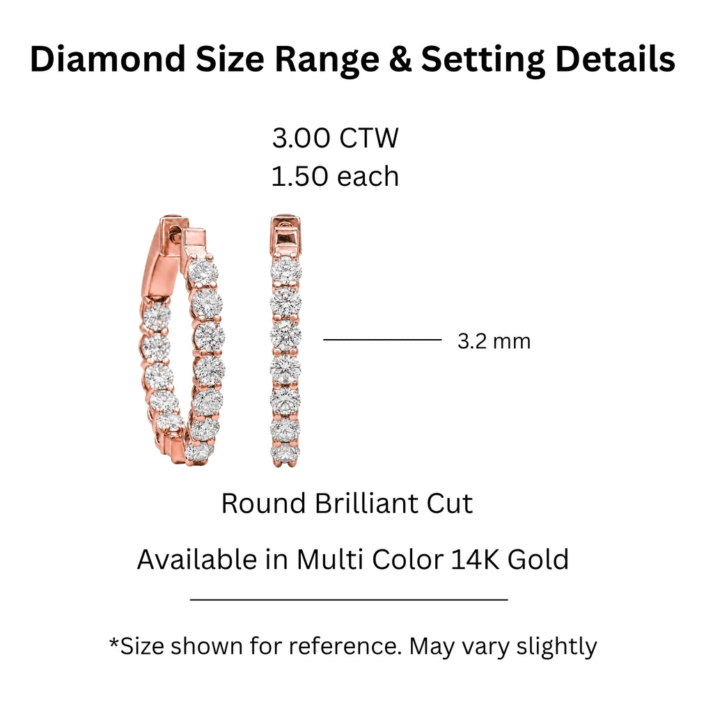 1.00 - 3.00 Carat T.W. Round-cut Lab Grown Diamond (F/VS+) 14K Gold Hoop Earrings